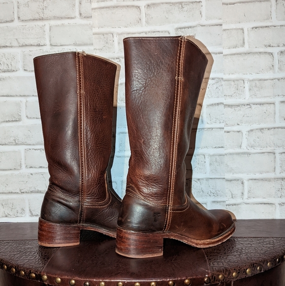 Frye Campus Boots, Brown Leather Heeled Boots - Picture 8 of 16